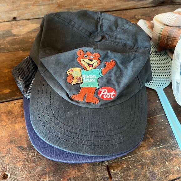 Vintage 80s Post Sugar Bear Snapback Hat Red River Co. USA Green Underbrim Rare